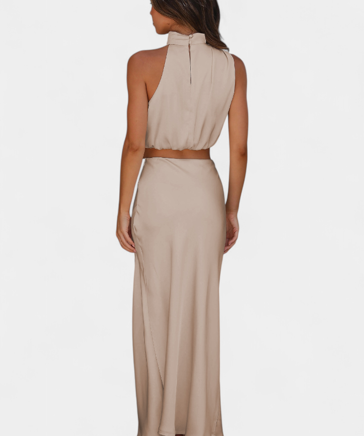 Two-Piece Draped Halter Neck Set with Open Back Design, photo 2