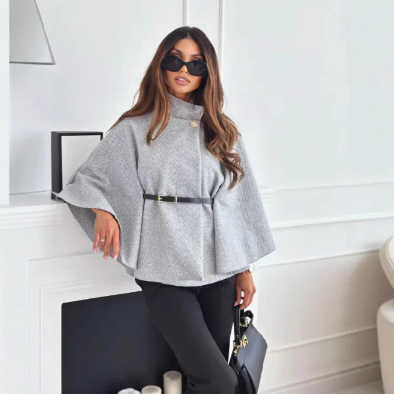 Women's Cozy High Neck Buttoned Coat in Gray