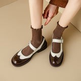 Women's Two-Tone Wingtip Platform Mary Janes in Brown