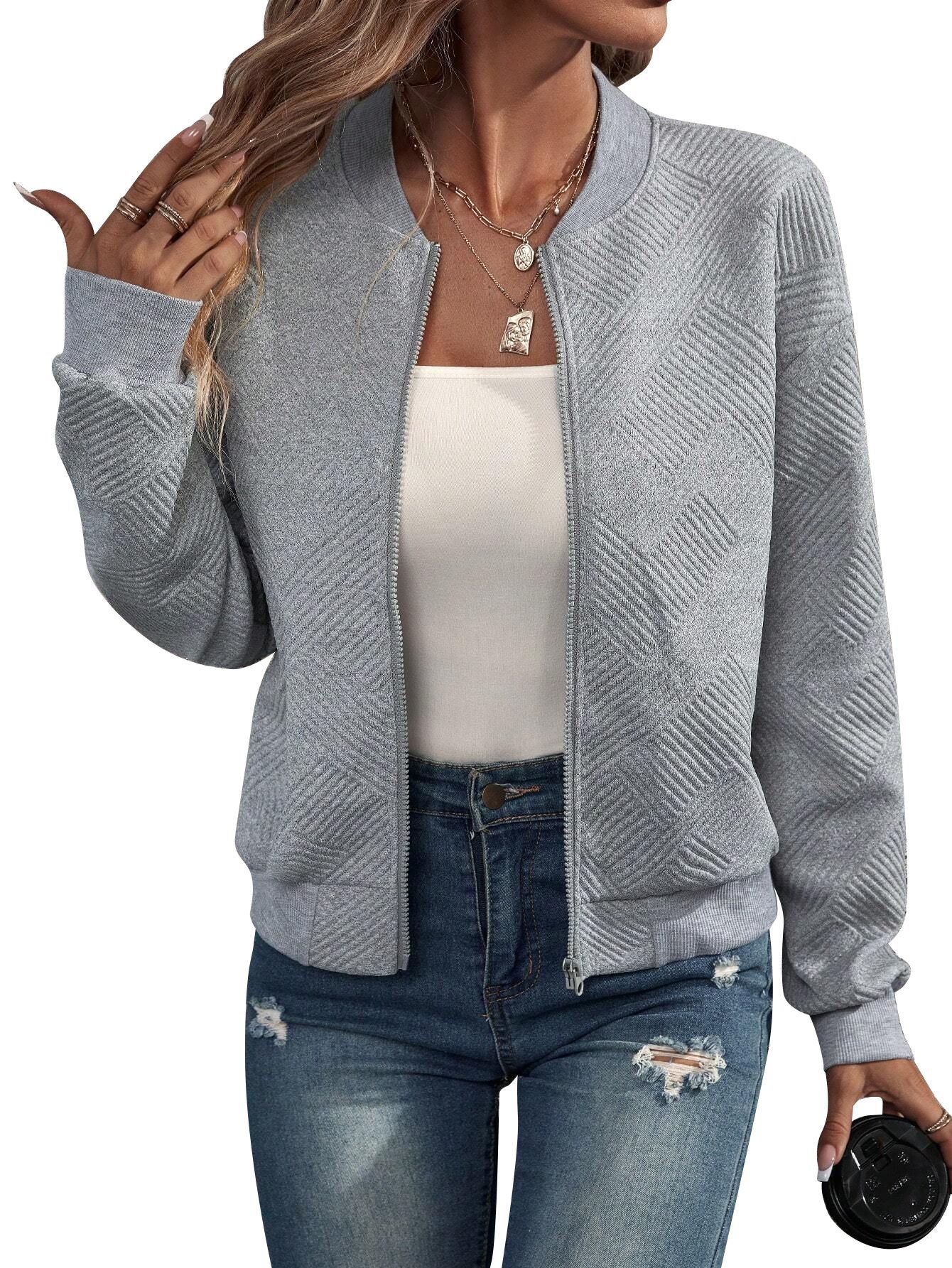 Women's Textured Bomber Jacket in Gray