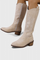 Suede Western Boots with Stitch Detail in Beige
