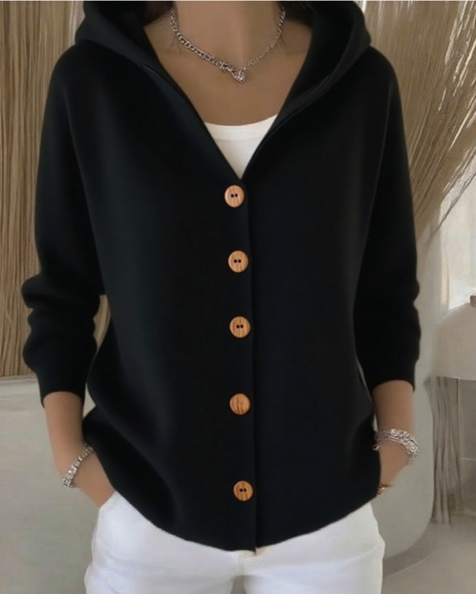 Women's Hooded Knit Cardigan in Black
