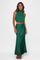 Two-Piece Draped Halter Neck Set with Open Back Design in Green