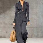 Dark Gray Set Featuring High Collar and Wide-Leg Pants, photo 6