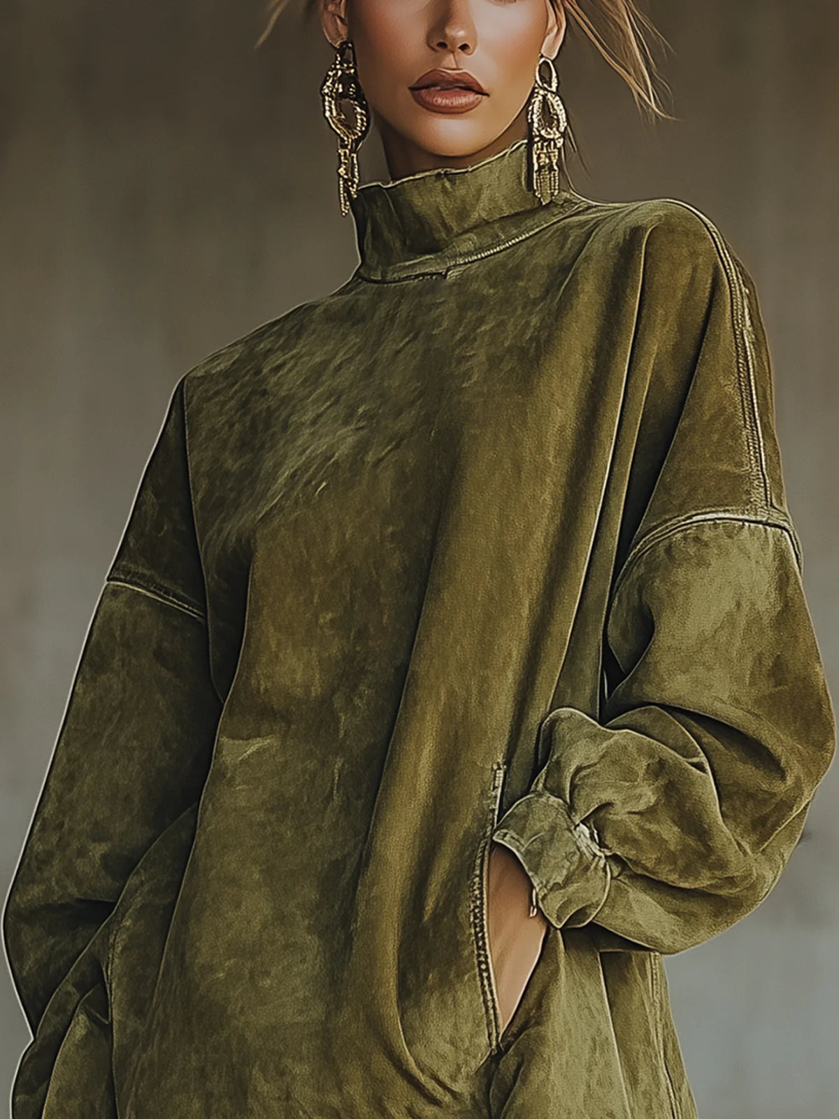 Women's High-Collar Fringed Suede-Look Dress, photo 4
