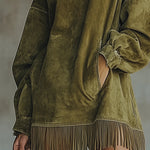 Women's Suede Dress with High Neck and Fringe, photo 5