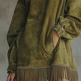 Women's High-Collar Fringed Suede-Look Dress, photo 5