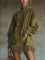Women's High-Collar Fringed Suede-Look Dress in Green