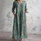 Floral V-Neck Summer Maxi Dress in Green