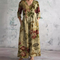 Floral V-Neck Summer Maxi Dress in Dark Beige
