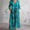 Floral V-Neck Summer Maxi Dress in Blue Green
