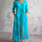 Floral V-Neck Summer Maxi Dress in Turquoise