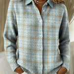 Women's Sky Plaid Button Knit Cardigan in Sky Blue