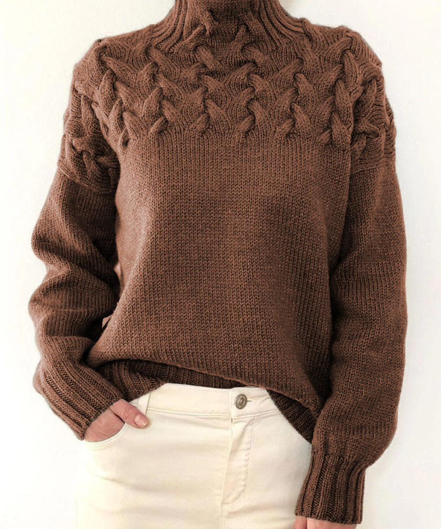 Women's Warm Turtleneck Sweater in Brown