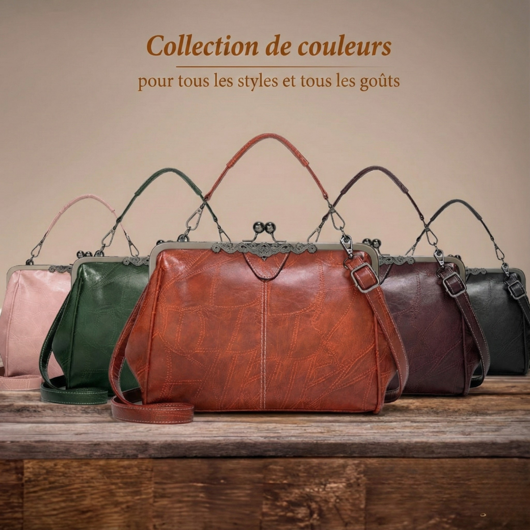 Lily Vintage Leather Handbag in Black / Green