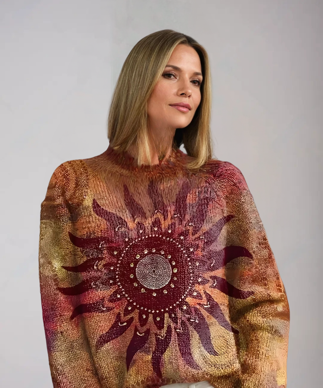 Knitted Turtleneck with Tribal Sun Design