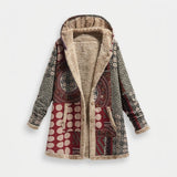 Women's Burgundy Geometric Sherpa Coat
