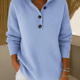 Women's V-Neck Polo Collar Sweater in Sky Blue