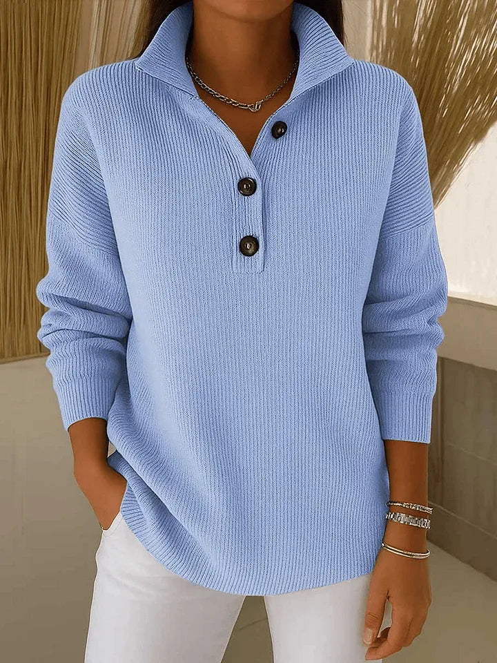 Women's V-Neck Polo Collar Sweater in Sky Blue