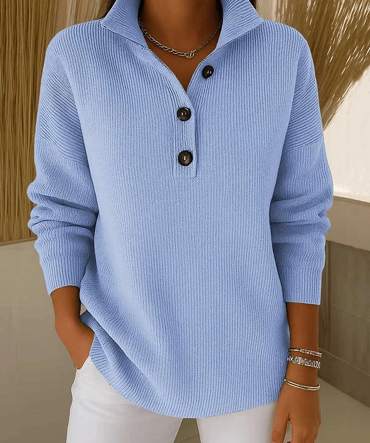 Women's V-Neck Polo Sweater in Sky Blue