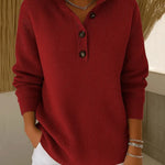 Women's V-Neck Polo Collar Sweater in Burgundy