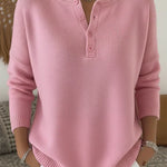 Women's Henley Button Knit Sweater in Light Pink