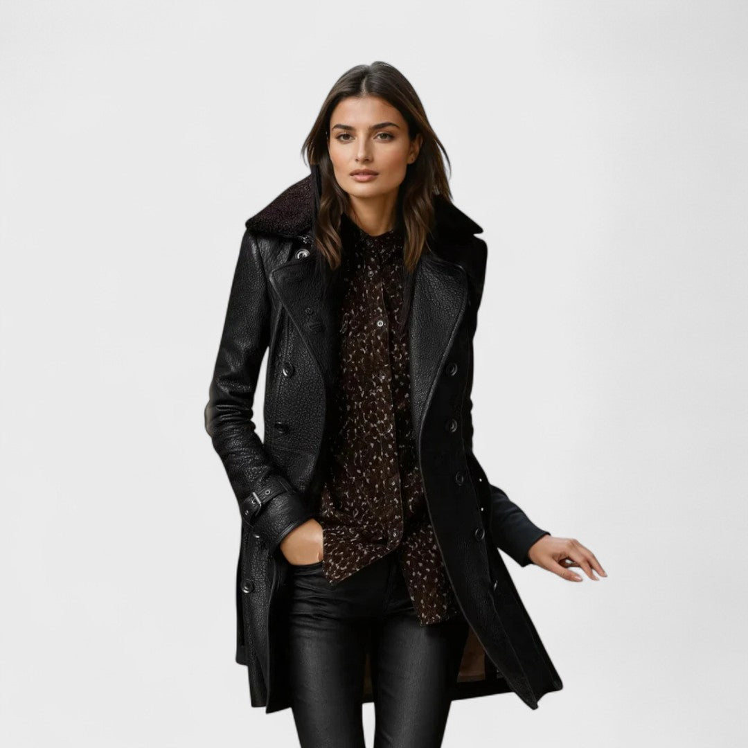 Women's Elegant 3/4 Leather Coat, photo 2