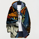 Women's Oversized Cat-Print Hooded Cardigan