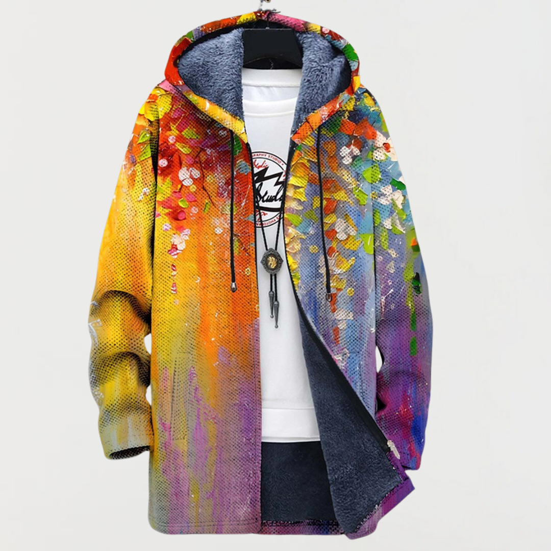 Gradient Splatter-Print Hooded Cardigan