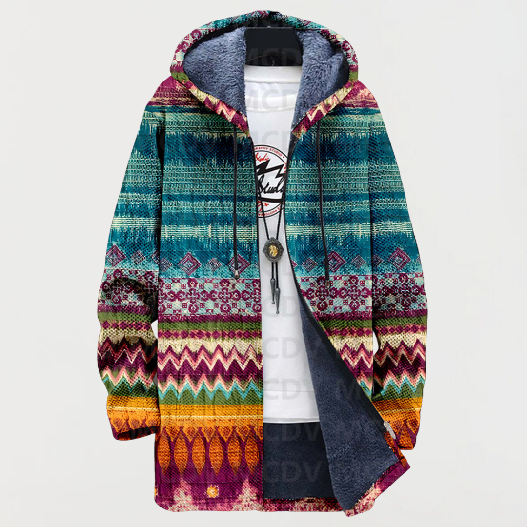 Women's Artistic Pattern Hooded Cardigan in Multicolor