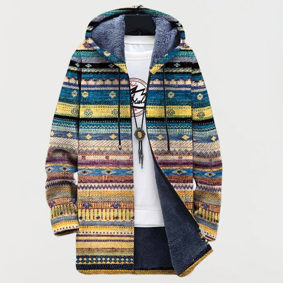 Constance Geometric-Print Hooded Cardigan in Multicolor