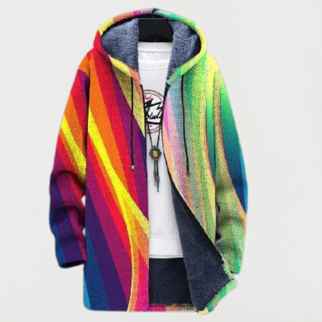 Antonia Rainbow-Stripe Hooded Cardigan
