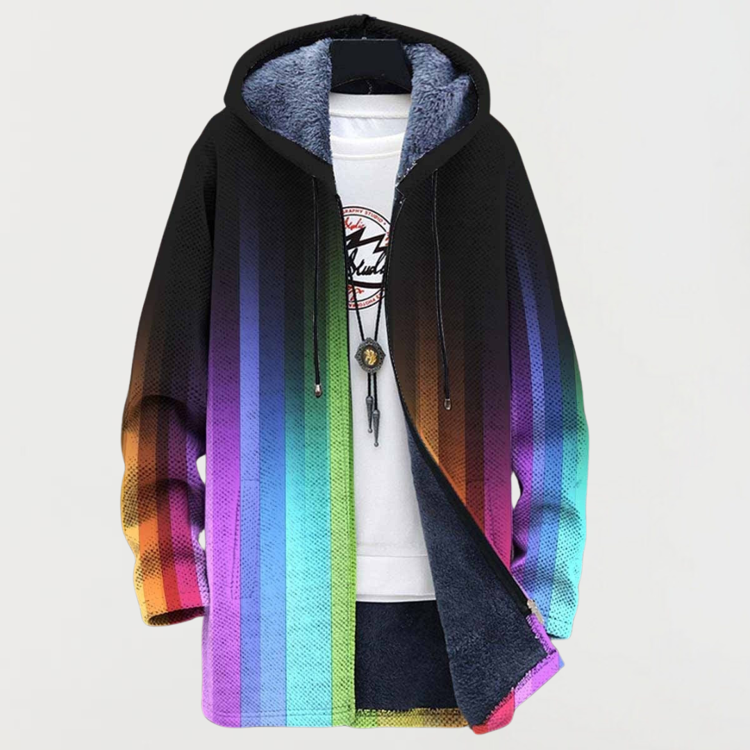 Black Rainbow-Gradient Hooded Cardigan