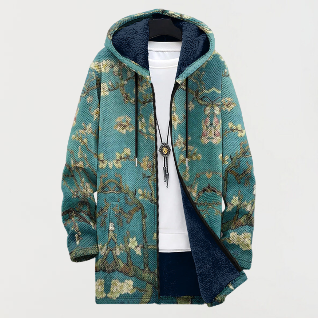 Women's Floral-Print Hooded Cardigan in Green