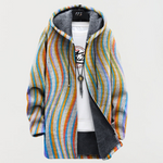 Women's Wavy-Stripe Hooded Cardigan in Multicolor