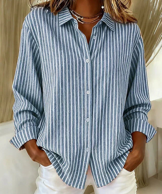 Women's Striped Button-Front Shirt in Blue