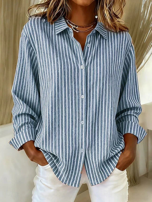 Women's Striped Button-Front Shirt in Blue