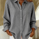 Women's Striped Button-Front Shirt in Gray