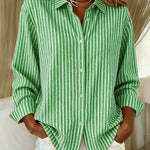 Women's Striped Button-Down Shirt in Green