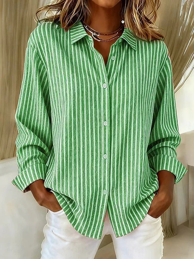 Women's Striped Button-Front Shirt in Green