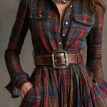 Women's Long Checkered Dress with Belt, photo 4