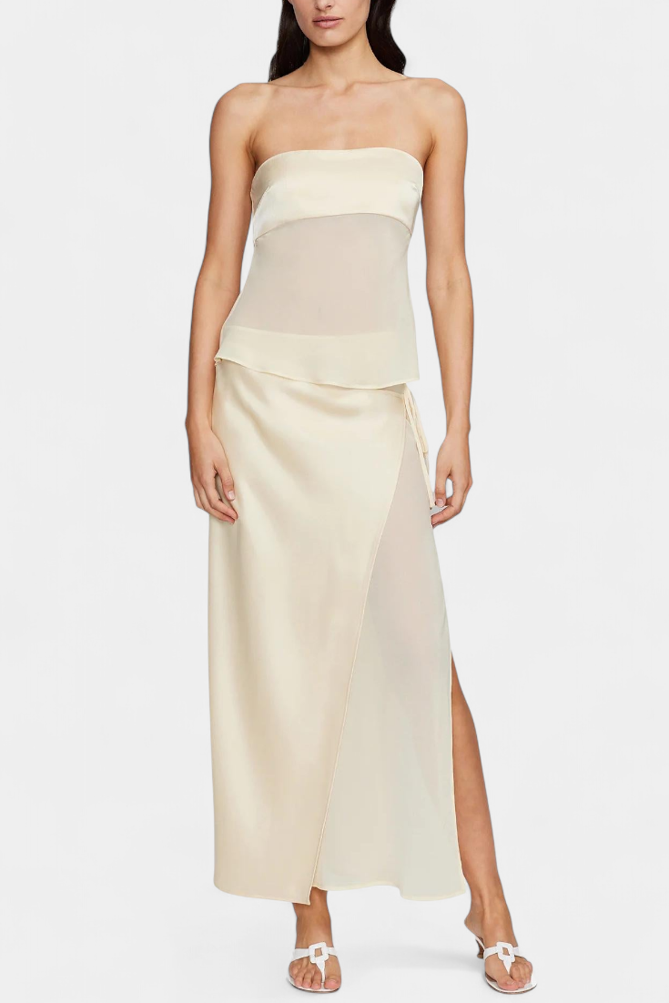 Satin Bustier & Asymmetric Midi Skirt Set
