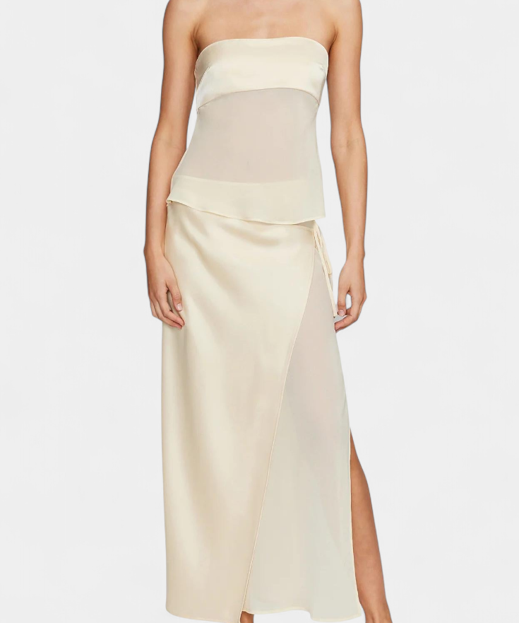 Satin Bustier & Asymmetric Midi Skirt Set