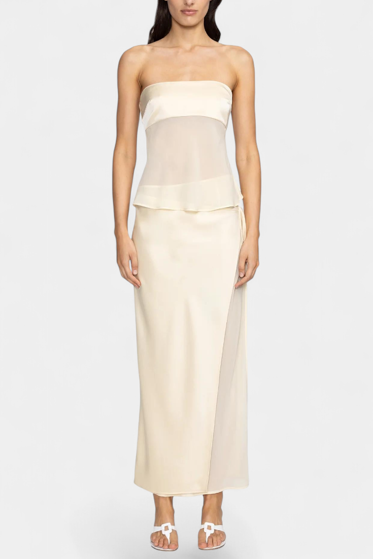 Satin Bustier & Asymmetric Midi Skirt Set, photo 3