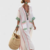 Kyvanna Elegant Maxi Dress in White Light Pink
