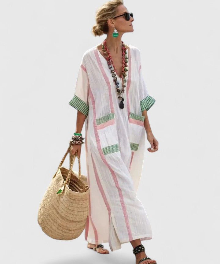 Kyvanna Elegant Maxi Dress in White Light Pink