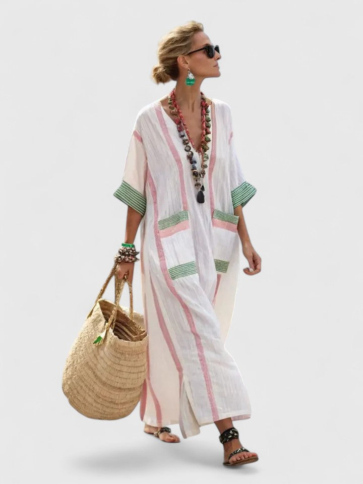 Kyvanna Elegant Maxi Dress in White Light Pink