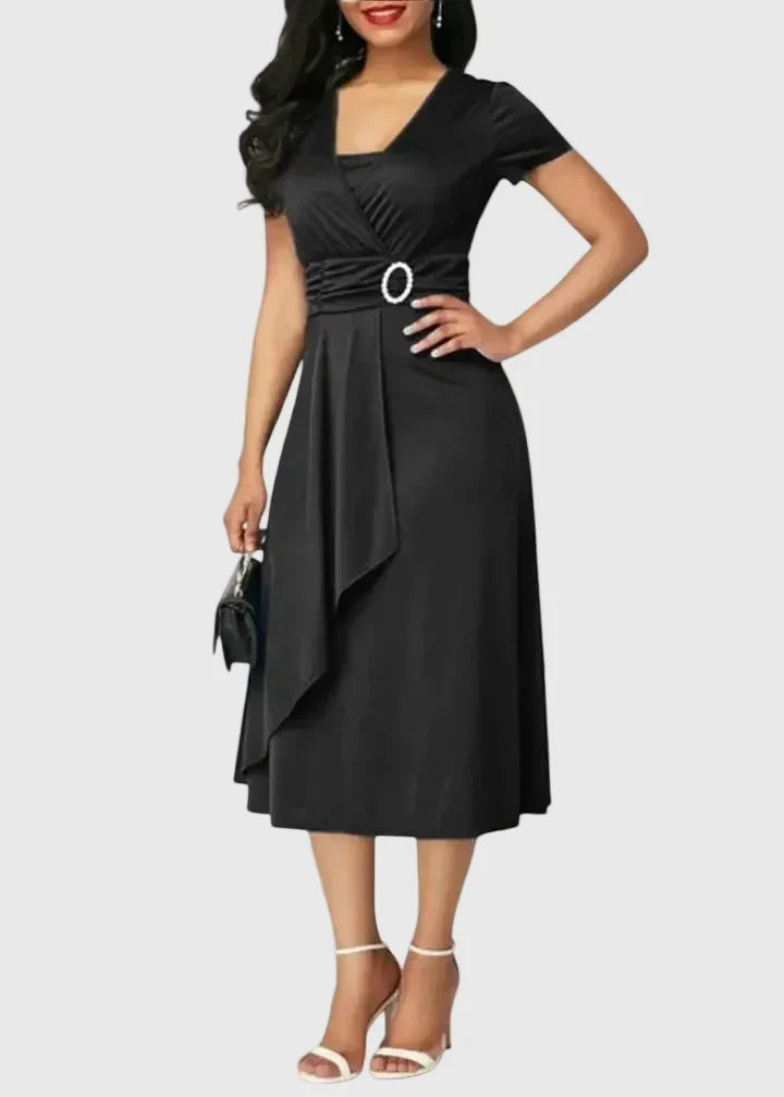 Zhyrelle Elegant Midi Dress in Black