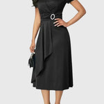 Zhyrelle Elegant Midi Dress in Black