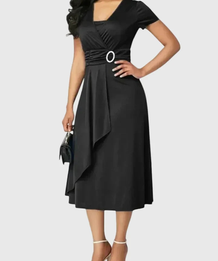 Zhyrelle Elegant Midi Dress in Black